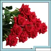 Dekorativa blommor kransar festliga hem Gardensingle Red Veet Rose Artificial Wholesale Lovers Gifts Vale Ottnv