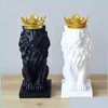 Nouveauté Articles Couronne Lion Statue Home Office Bar Foi Résine Scpture Modèle Artisanat Ornements Animal Origami Art Abstrait Décoration Gi Dh16T