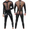 Underskjorta sexiga herrar mesh patent läder understäder kattsuit nalle bodysuits erotiska kropp bär en bit jumpsuits underkläder brottning singlet