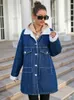 Women's Jackets Wool Liner Long Denim Jacket Women Winter Cotton Padded Single Breasted Big Pocket Patchwork Coat For