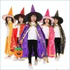 Party Hats Halloween Party Costuums Witch Mantus met hattrick of behandel Wizard Costume Accessories voor cosplay rekwisieten rollenspel drop dhxsa