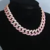 Gerdanlık 16mm büyük ağır tıknaz Küba İki tonlu kolye 32 8cm buzlu bling pembe beyaz 5A kübik zirkonya hiphop kadın takı