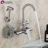 Kitchen Faucets Onyzpily Brushed Nickel 304 stainless steel Sink Faucet Mixer Tap Stream Sprayer Head Wall Installation 221109