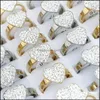 مع الحجارة الجانبية BK Lots 30pcs Heart Gemstone Gemstone Stainless Steel Rings Mix Mix Fashion Shiny Charm Elegant Wedding Wedding Gifts J Dhgcm