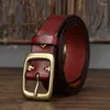 Belts For Jeans Wide Belt Men's Gift 3.3Cm Width Copper Buckle Cowskin Leather Retro Handmade Male Luxury