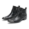 Iron Head Stivaletti da uomo neri Scarpe fatte a mano in vera pelle Fibbie con zip Rock Fashion Botas Hombre Taglie grandi