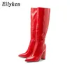 Buty Eilyken Brand wysokie obcasy Serpentynowe kobiety designerskie buty Chunky Obcing Buty Zipper Długie buty Knee Botas Mujer Black 220913