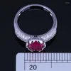 Clusterringen topkwaliteit zilveren kleur sieraden romantisch rood kristal kubieke zirkonia bloemring x0018 snel