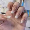 Unhas postiças 24 pçs/conjunto Quente Café Gradiente Destacável Beleza Nail Art Dicas Caixão Longo Imprensa Na Capa Completa Falsa