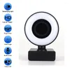 Webcam 1080p Built-In Ring Light Conference Video Computer HD Camera With Microphones For Youtube Live No Auto Focus