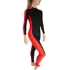 Stage Wear Noir et rouge Deux tons Col haut Manches longues Danse Unitard Dames Filles Catsuits Body Gymnastique