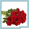 Dekorativa blommor kransar festliga hem Gardensingle Red Veet Rose Artificial Wholesale Lovers Gifts Vale Ottnv