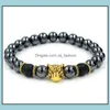 Beaded Black Hematite Beaded Strands Stone Lava Rock Bracelets Alloy Gold Plated Sier Skl Lion Owl For Women Men Bracelet Drop Deliv Dhrmz