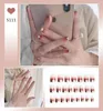 Faux ongles 24 pièces/boîte faux presse sur court réutilisable avec ensemble de motifs français artificiel rose Kawaii embouts adhésifs Art