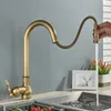Kitchen Faucets Antique Brass Europe Faucet Deck Mount Free Rotation Pull Out Soft Water Wash Cold Mixer Crane Taps 221109