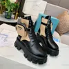 prad Designer Boots Ankle Mart laarsjes leer Nylon verwijderbaar zakje Bootie Militair geïnspireerde gevechtsschoenen maat 35-45 pradda HT3C