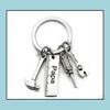 Keychains Lanyards Stainless Steel Fathers Day Keychain Creative Hammer Screwdriver Wrench Tool Keyring Car Key Chain Gift Supplie Dhmsl