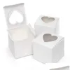 Packing Boxes Pvc Window Cupcake Box 7 5X7 5Cm White Glossy Heartshaped Cake Gift Favour Boxes For Valentine Day Wedding Drop Delive Dhdfl