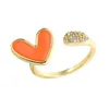 Cluster Rings Fashion Simple Candy Color Love Adjustable Peach Heart Micro Pave Zircon Ring For Woman Gift Banquet