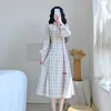 Etnisk kläder kinesisk stil rutig qipao kvinnor hanfu klänning långärmad cheongsam höst vintage vestido chino oriental elegant mt838