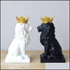 Nouveauté Articles Couronne Lion Statue Home Office Bar Foi Résine Scpture Modèle Artisanat Ornements Animal Origami Art Abstrait Décoration Gi Dh16T