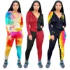 Sweats à capuche pour femmes imprimé fermeture éclair cordon à manches longues pantalon deux pièces discothèque uniformes mode vêtements femme grande taille