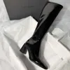 ブーツ 2022 新ファッション黒ニーハイ女性ブーツレザーデザイナー靴スリム女性の靴ロックスクエアトゥジップ閉鎖ハイブーツ J220923