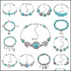 Bracelets de charme Bracelet en gros mode Vintage Turquoise femmes bijoux accessoires infini bohème Sier bracelets de charme goutte De Dhyhe