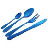 Ensembles de vaisselle Ensemble d'argenterie bleu Couverts Couteau Fourchette Café Cuillère à dessert Couverts en acier inoxydable Cuisine Fête Maison Vaisselle