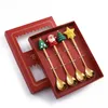 4PCS Weihnachten Löffel mit Cift Box Edelstahl Kaffee Dessert Scoop mit Cartoon Anhänger Küche Geschirr