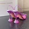 Amina Muaddi Sandals Top Sapatos de vestido Bowknot Crystal Diamond Diamond Decoração Transparente PVC Wine Cup Saltos