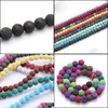 Autres perles de lave volcanique en pierre naturelle Colorf noir rond roche en vrac 8mm pour collier de bricolage bracelet fabrication de bijoux livraison directe Dh7Ed