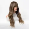Moda Wavy Wigs com franja fofa para o di￡rio di￡rio de peruca natural sint￩tica longa resistente ao calor