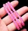 Strand 6mm Natural Pink Chalcedony Quartz Crystal Gemstone Bangle Armband