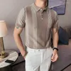 Men's Polos Men Summer Knitted Polo Shirt High Quality Fashion Stripe Hit Color Short Sleeve Lapel Slim Breathable Tee