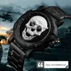 Zwart trendy 3D reliëf dial skull style horloge ondersteunt aangepaste kwarts horloge8z3ba5h4