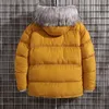 Heren down winter met katoen met katoen gekleurd man kleren hong kong-stijl capuchon plus bont kraagjack paar studenten losse mode casual warme jas