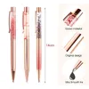 Rose Gold Point Pens Gift Metal Bling Dynamic Liquid Sand Ballpen Black Ink Ink Office Schools Gopies For Christmas Wedding Birthday Classroom Rewards