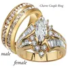 Fashion Couple Rings Women Marquise Cut Crystal Ring Men's Two Rows CZ Stone Stainless Steel Ring Fashion Jewelry For Lovers