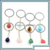 Sleutelringen Keyringen mode Waterdrop natuursteen hanger Keychain Quartz roze kristallen ketens accessoires drop levering 2021 juweel otj0c