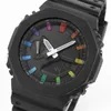 Iced Out Watch Reloj deportivo digital de cuarzo para hombre LED resistente al agua Hora mundial Funciones completas Conjunto extraíble ultrafino de la serie Black Rainbow Oak