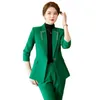 Pantalon deux pièces pour femmes Lenshin 2 ensembles tenues d'hiver pour femmes col cranté solide bureau d'affaires dames vêtements de travail blazer vert et costume pantalon