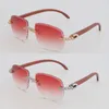 Designer-Moissanit-Diamant-Set, randlose Sonnenbrille, Damen-Design, Original-Holz-Herrenbrille, ovale Form, geschnitzte Linse, große Steine 267N