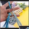 Keychains Lanyards 8 Styles Valentines Day Flower Keychain Tassel Leather Trinket Key Rings For Holder Purse Car Bag Pendant Handb Otyex