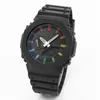 Мужские цифровые спортивные кварцевые часы Iced Out со светодиодной подсветкой, водонепроницаемые, мировое время, полнофункциональные, ультратонкие, съемная сборка, серия Black Rainbow Oak
