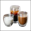 Gobelets Double Couche Insated Coupe En Verre Antibrûlure Gobelets Anticold Café Lait Boisson Tasse Couvercle En Bambou Transparent Drinkware Cadeau Dhldm