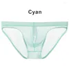 Cuecas Ultra Ultra Thin Transparent's Briefs masculinos de seda de gelo, roupas íntimas de roupas de seda legal verão calcinha sexy e sensível sexy