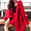 Frauen Strick Herbst Winter 2022 Pullover Sets Twist Dicke Mittellange Strickjacke Stretch Taille Mini Rock Rot Gestrickte Plus größe Anzüge