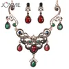 Halskette Ohrringe Set Türkisch Vintage Roter Kristall Für Frauen Statement Ohrring Armreif Quaste Kostüm Hochzeit Schmuck
