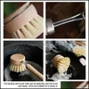 Other Kitchen Tools Kitchen Bamboo Sisal Dishwashing Brushes Tools Wooden Long Handle Dish Scrubber For Dishes Pot Pans Drop Deliver Dh2Zs